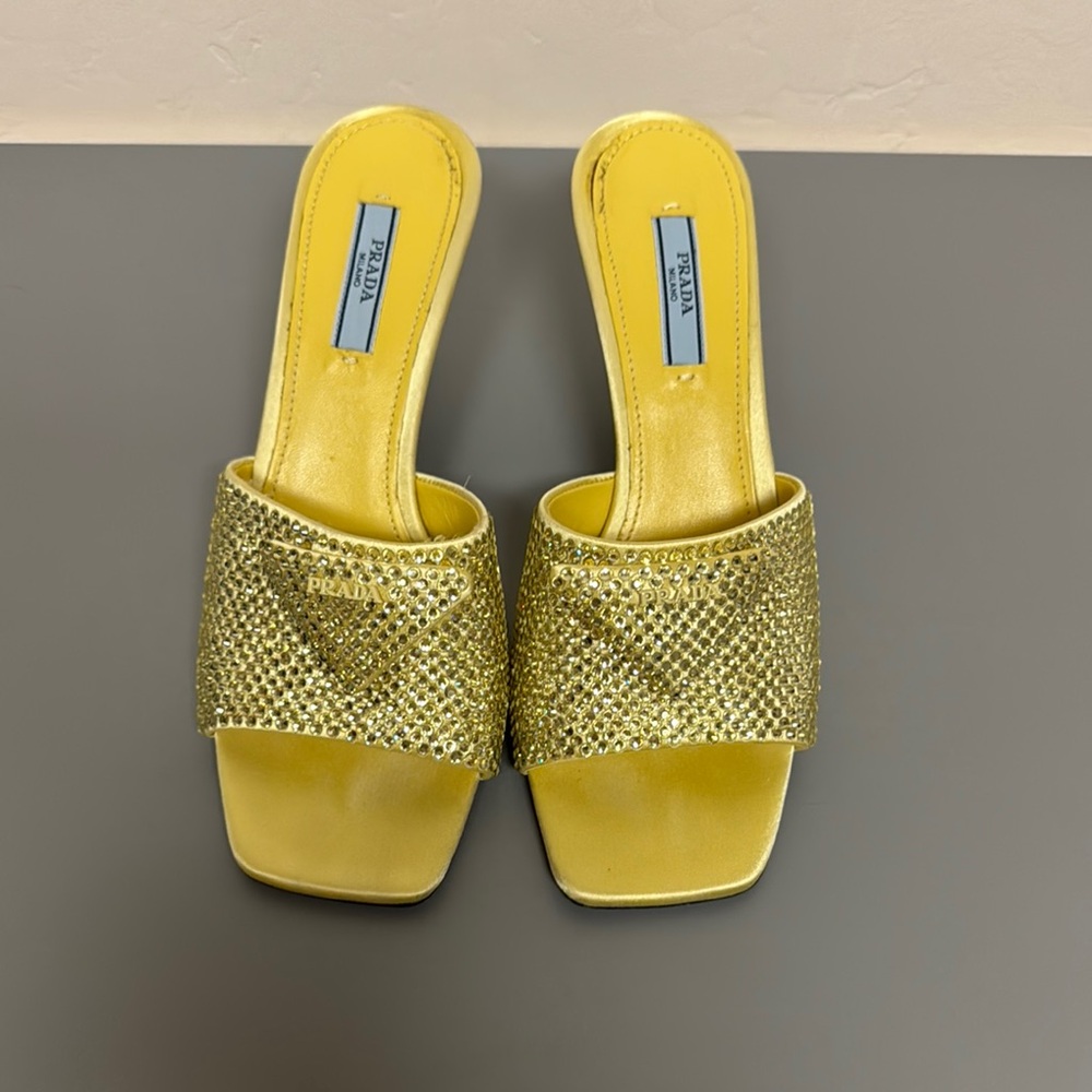 Prada Women's Yellow Heel Mule Sandals